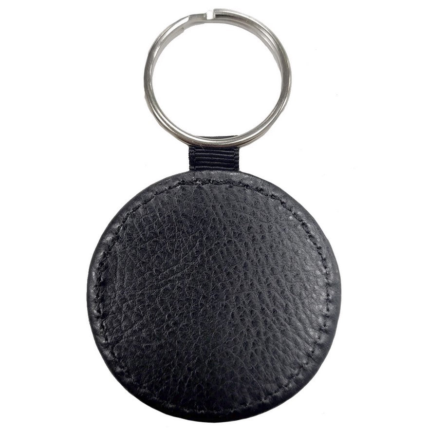 Plain White/BLACK PU Keyring - Round