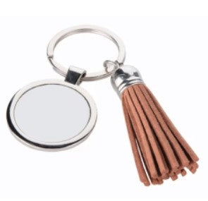 ROUND KEYRING METAL WITH BROWN TASSLE