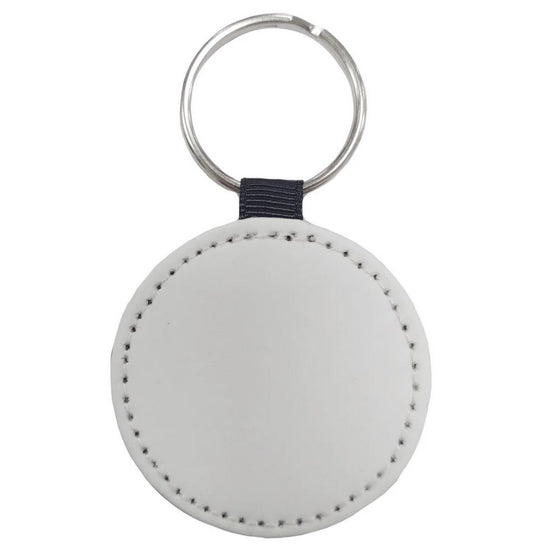 Plain White/BLACK PU Keyring - Round