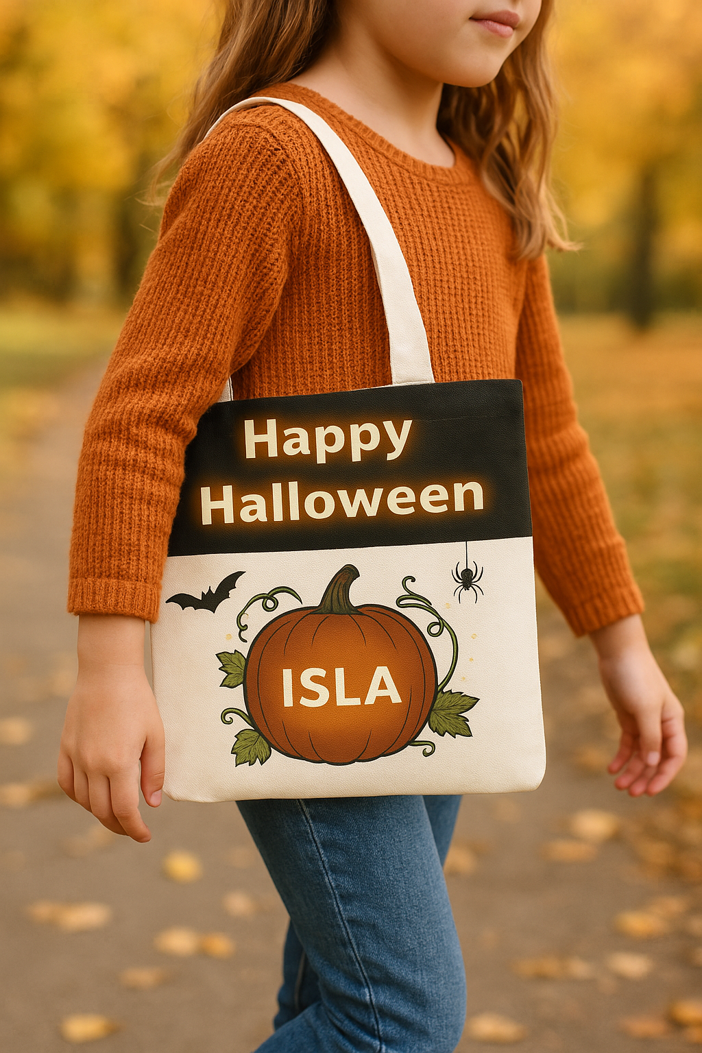 Personalised Halloween Trick or Treat Bag – Kids Pumpkin Design - Pre Orders Now