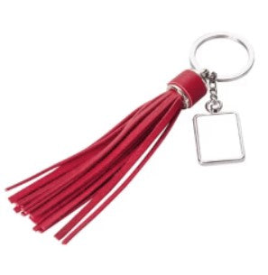 Metal & PU Keyring RECTANGLE Long Tassel RED