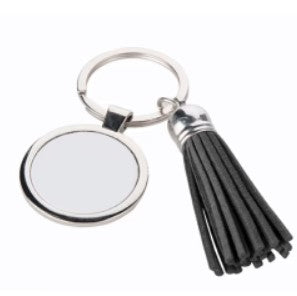 Metal & PU Keyring Round Short Tassel Black