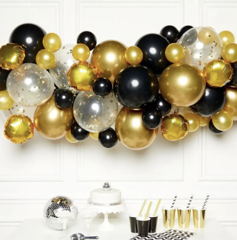 Gold & Black Balloon Arch Garland - 66 Balloons
