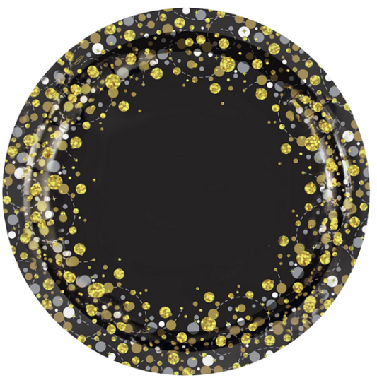 Sparkling Fizz Black & Gold 9" Paper Plates 8pk