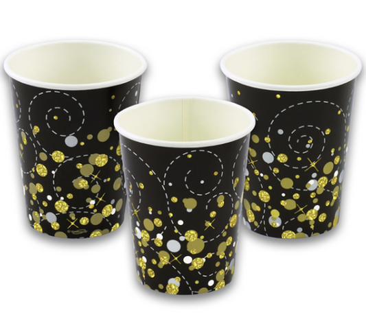 Sparkling Fizz Black & Gold 9oz Paper Cups 8pk