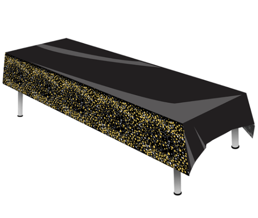 Sparkling Fizz Black & Gold Reusable Plastic Tablecover