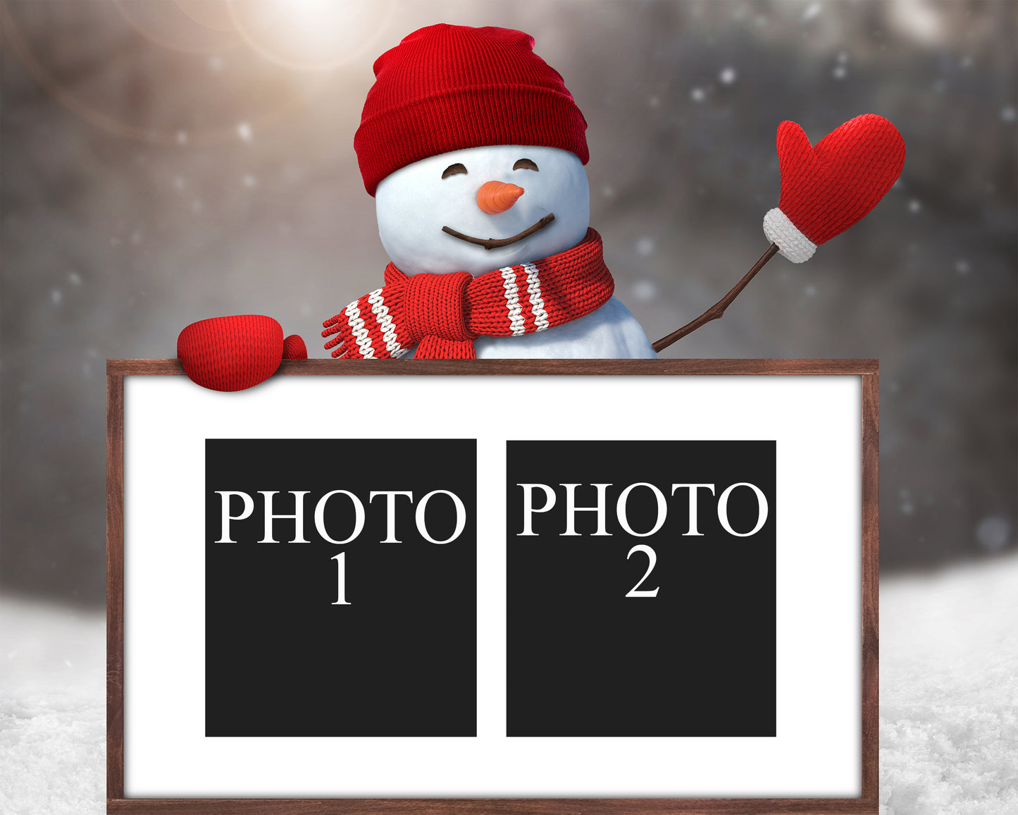Snowman photo Christmas Card - Personalise with 2 pictures