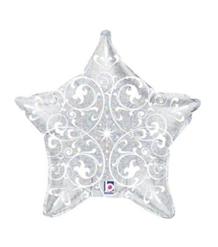 Silver Holographic Filigree Star 21" Foil Balloon